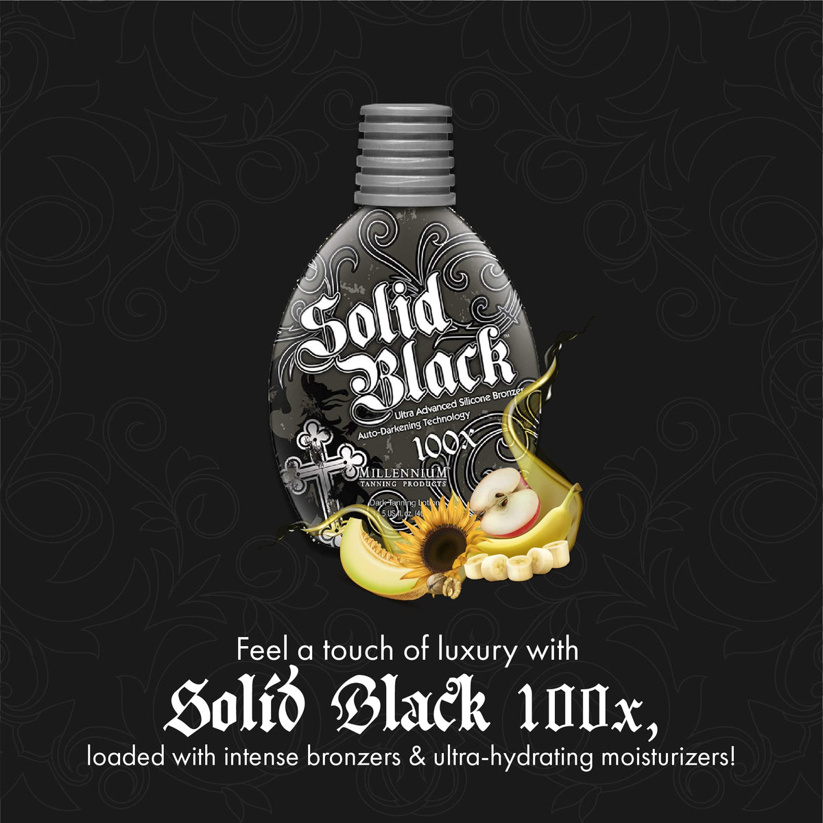 Millennium Tanning SOLID BLACK 100X Dark Tanning Lotion packaging