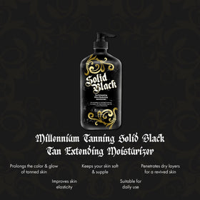 Millennium Tanning Solid Black Tan Extender Moisturiser back view with ingredient list