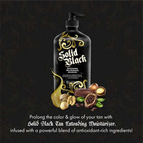 Millennium Tanning Solid Black Tan Extender Moisturiser on a bathroom shelf