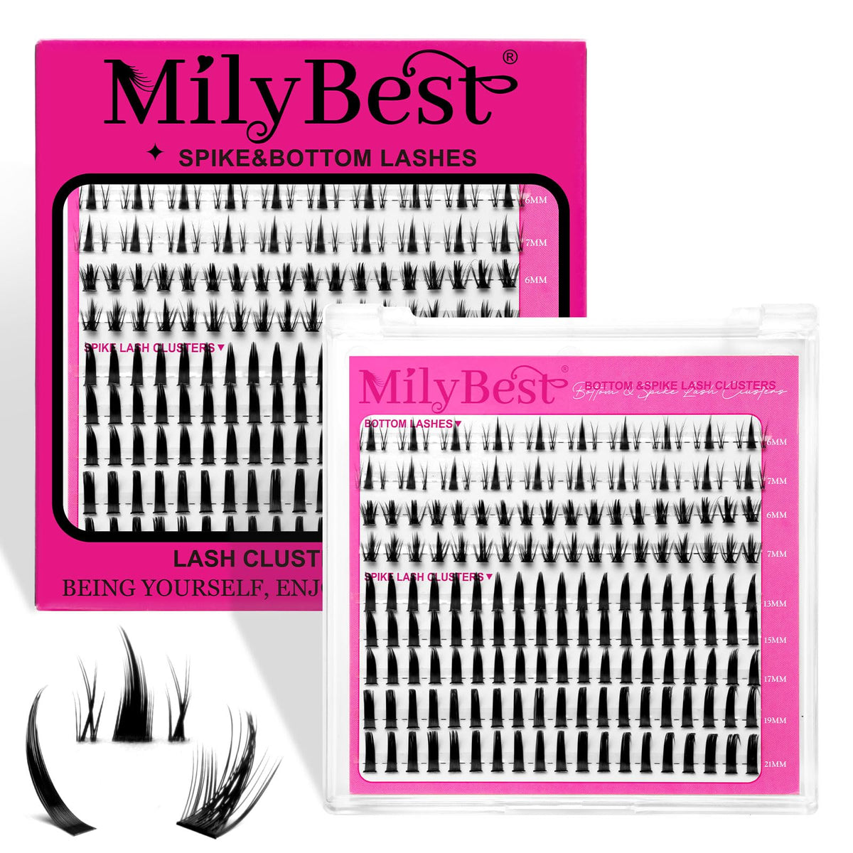 MilyBest Bottom Lash Clusters side view highlighting lash spikes