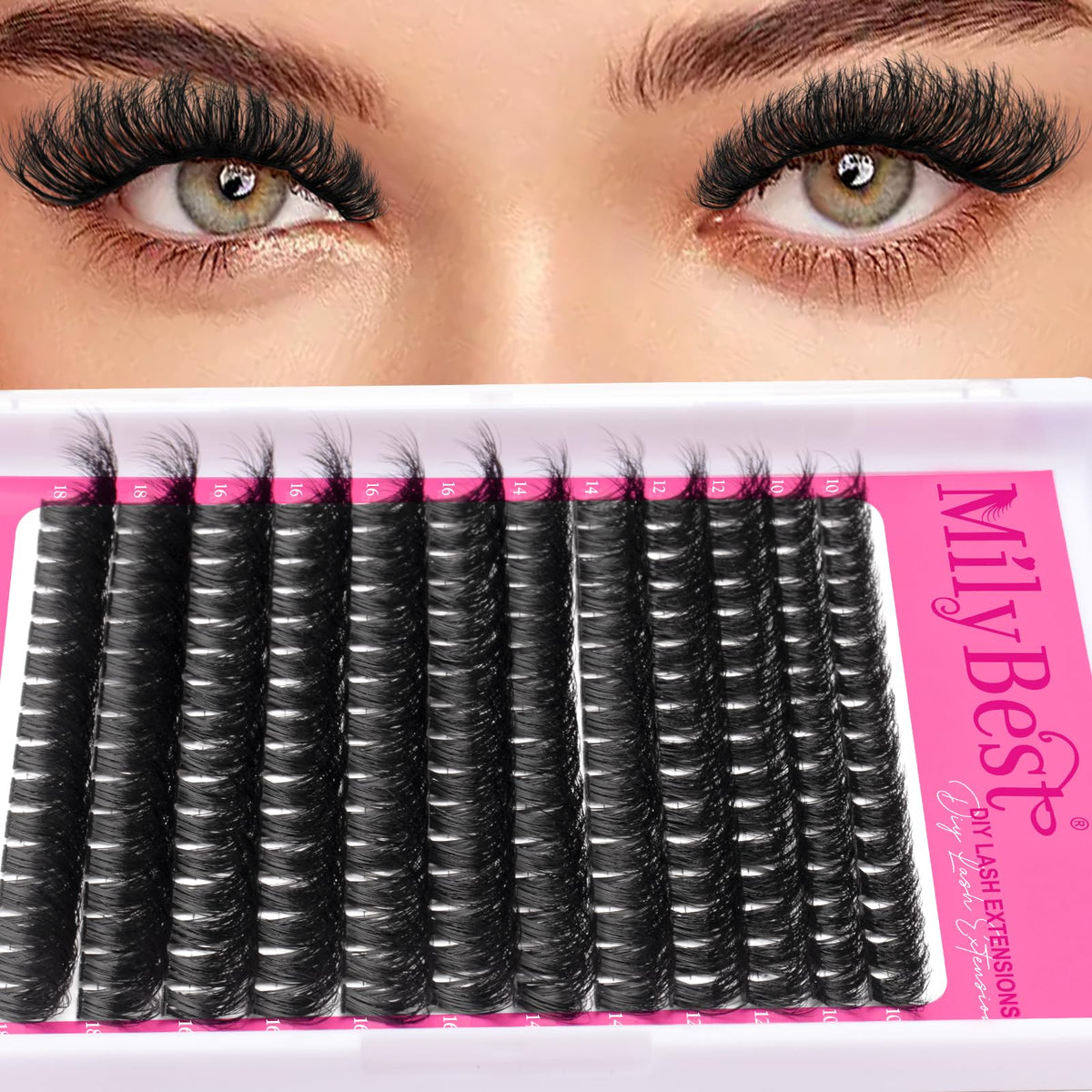 MilyBest Fluffy Lash Clusters displayed with lash glue