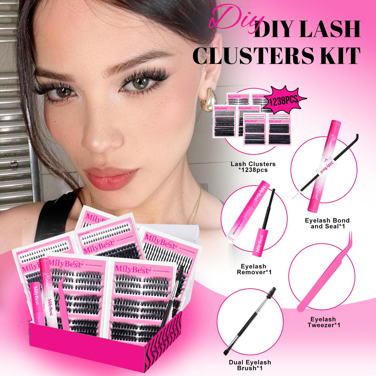 MilyBest Lash Clusters Kit showing spiky bottom lashes