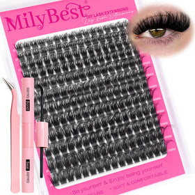 MilyBest lash clusters kit with all components laid out