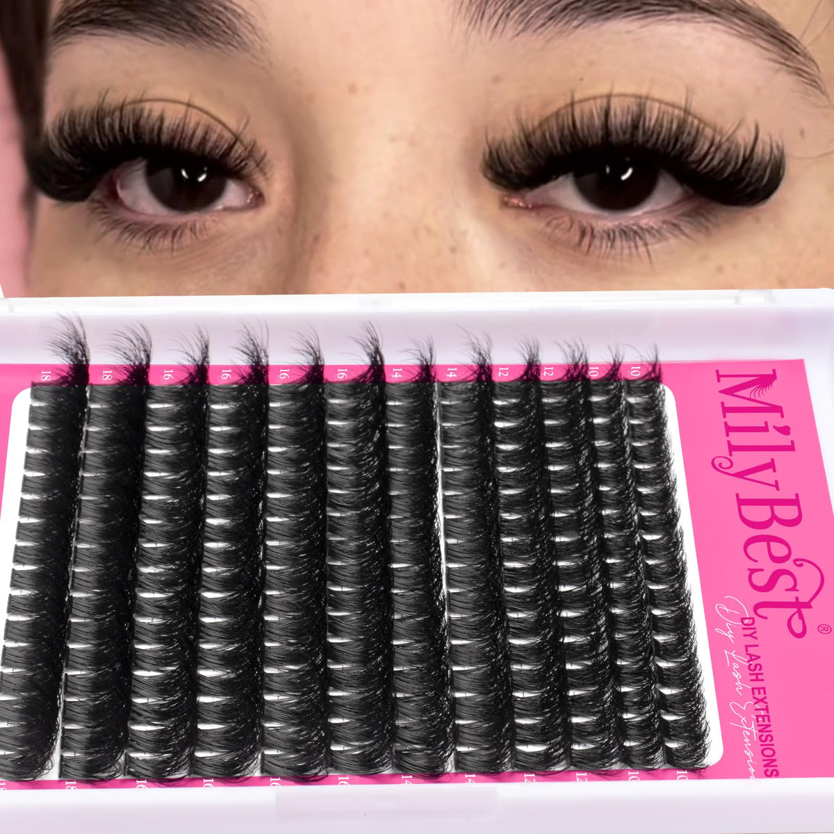MilyBest volume lash clusters displayed on a table