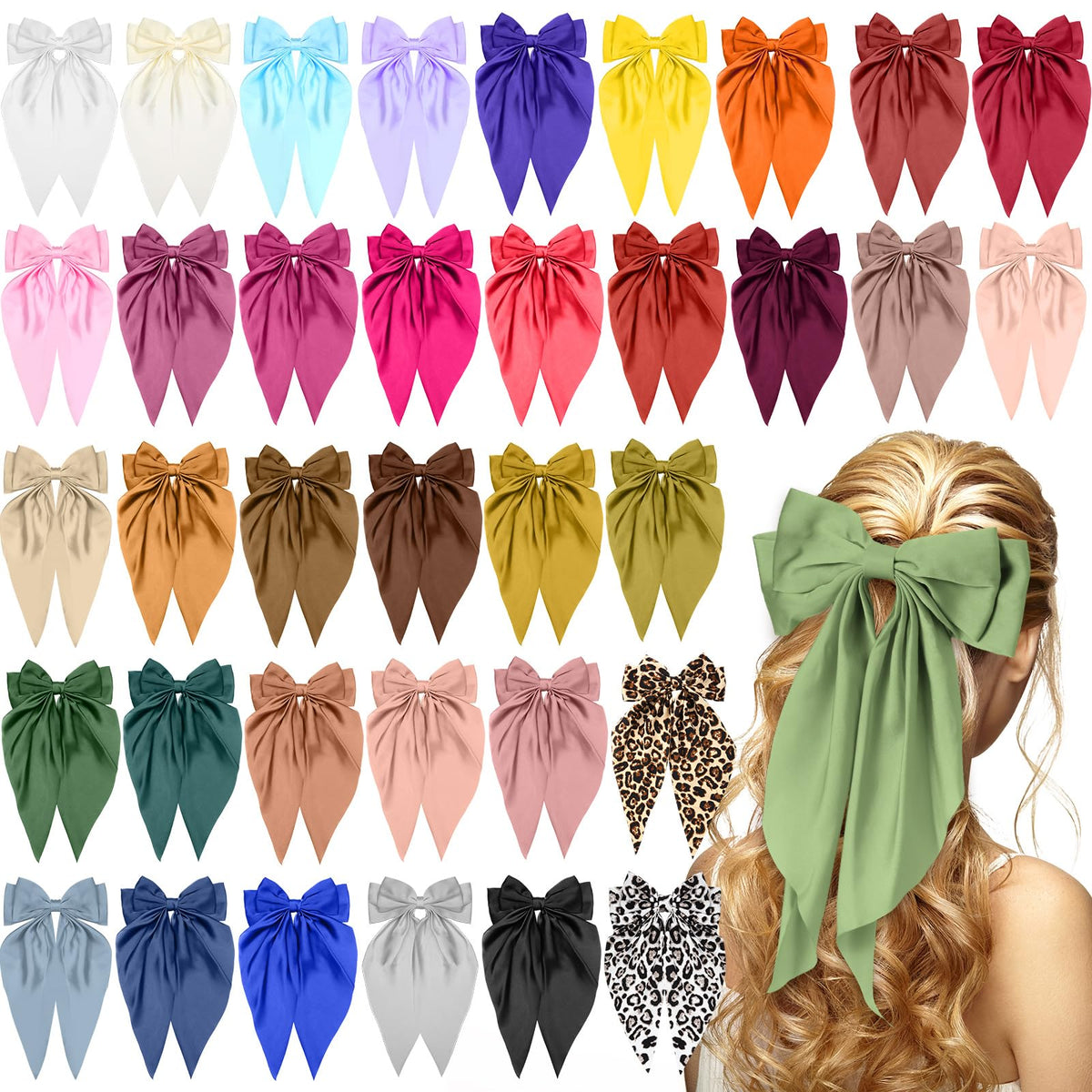 Mimorou 36 Pcs Big Hair Bows assorted colours front view
