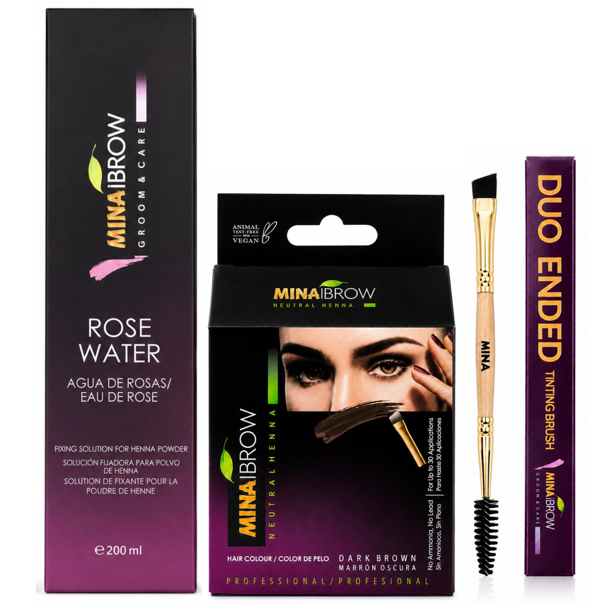 MinaiBrow Henna Hair Tint Kit with application tools