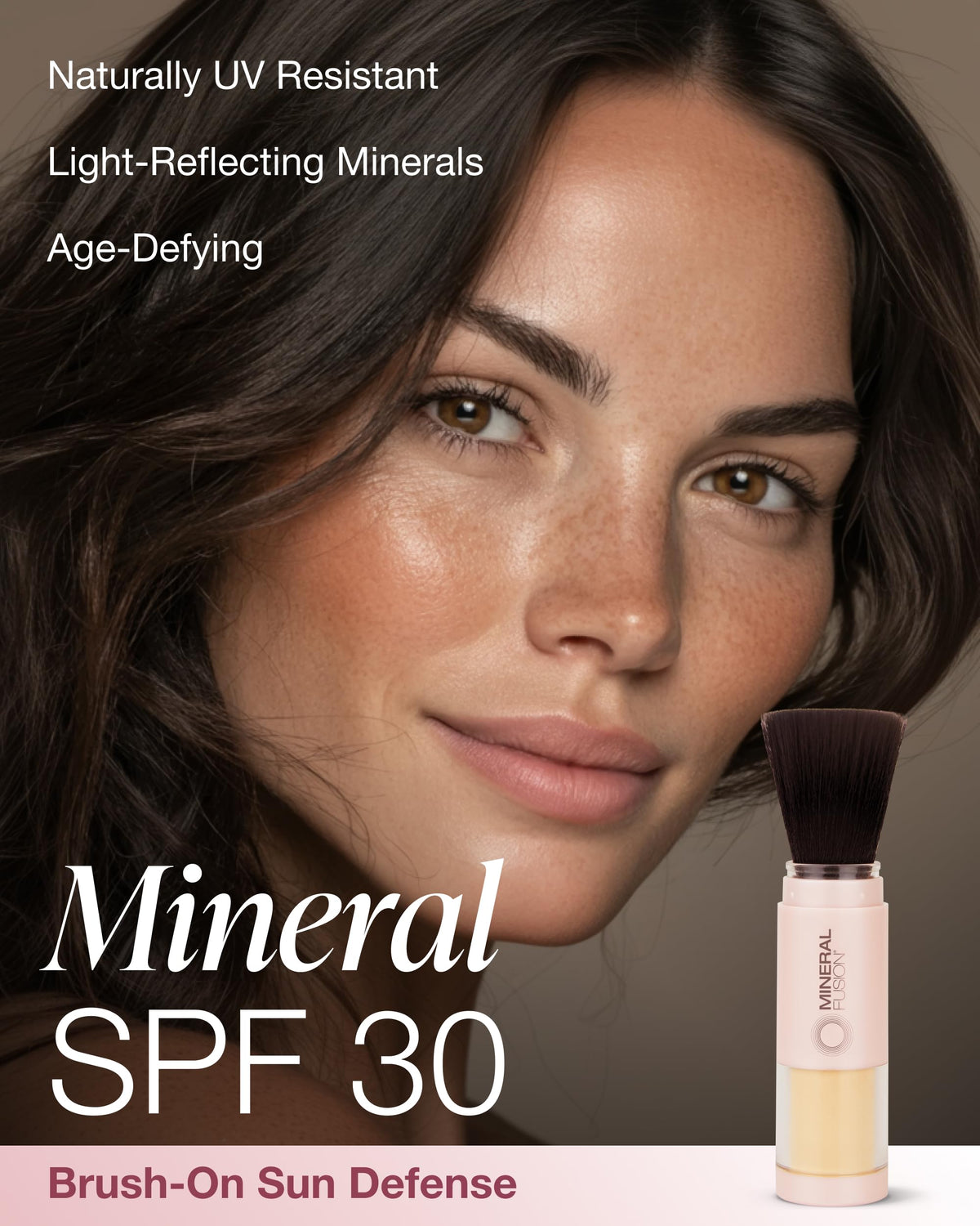 Mineral Fusion Brush-On Powder Sunscreen showing brush applicator