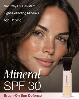 Mineral Fusion Brush-On Powder Sunscreen showing brush applicator