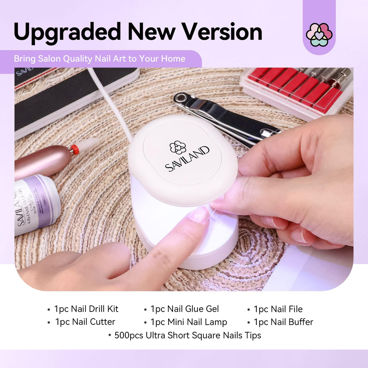 Mini nail lamp included in SAVILAND nail kit