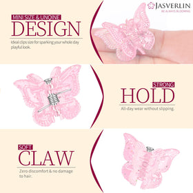 Mini size JASVERLIN Glitter Butterfly Hair Claw Clip for easy storage