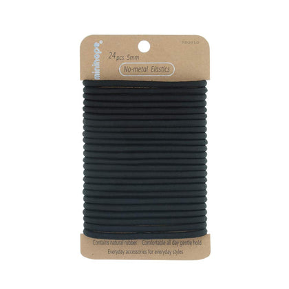 minihope no-metal elastic hair ties black large elastics front view