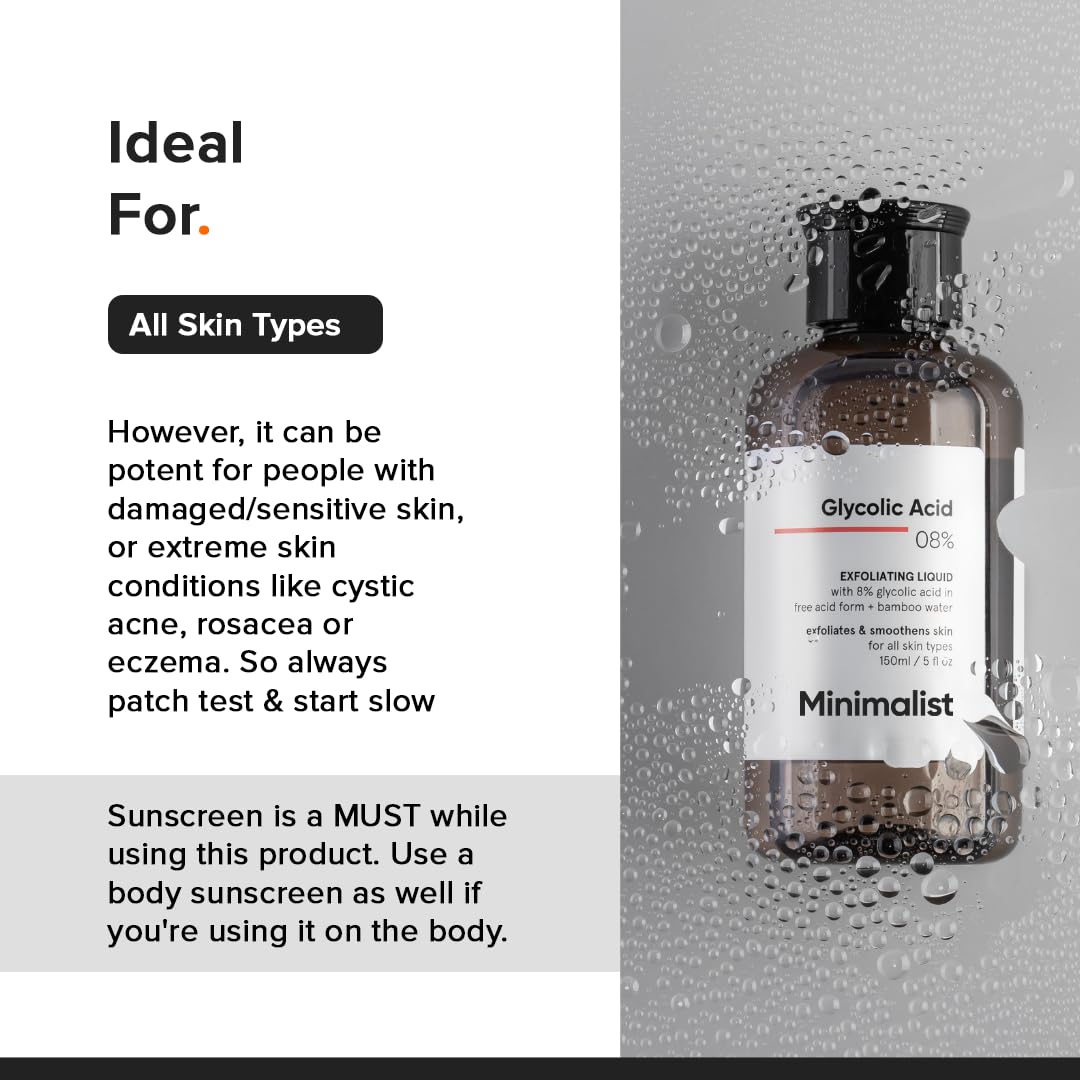 Minimalist Glycolic Acid 8% Exfoliating Toner application on skin