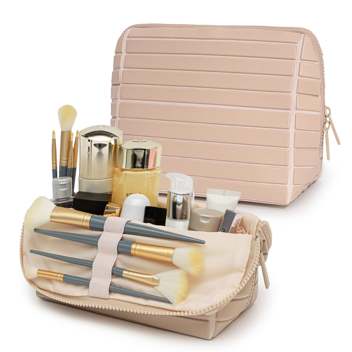 Minoisome Travel Makeup Bag front view in black PU leather