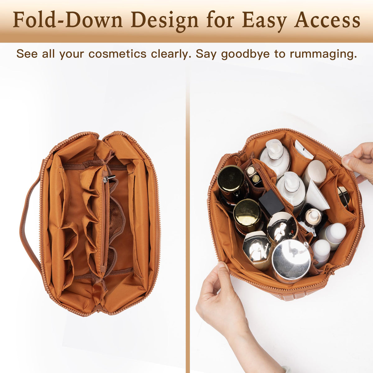 Minoisome Travel Makeup Bag side view with adjustable dividers