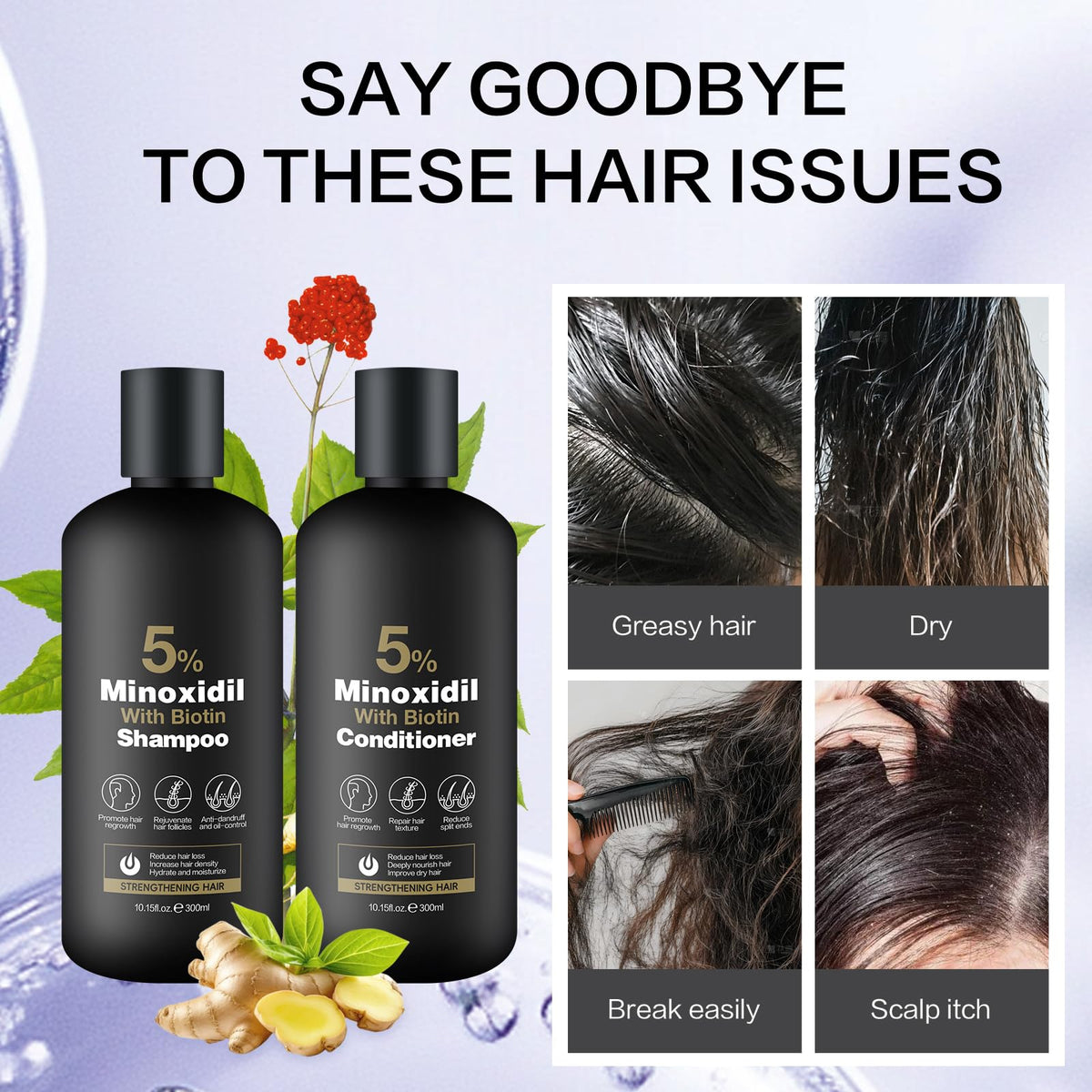 Minoxidil Shampoo & Conditioner Set with natural ingredients