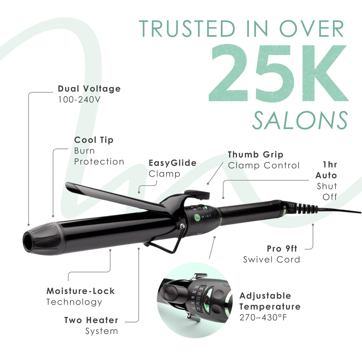 MINT curling iron with long barrel for styling