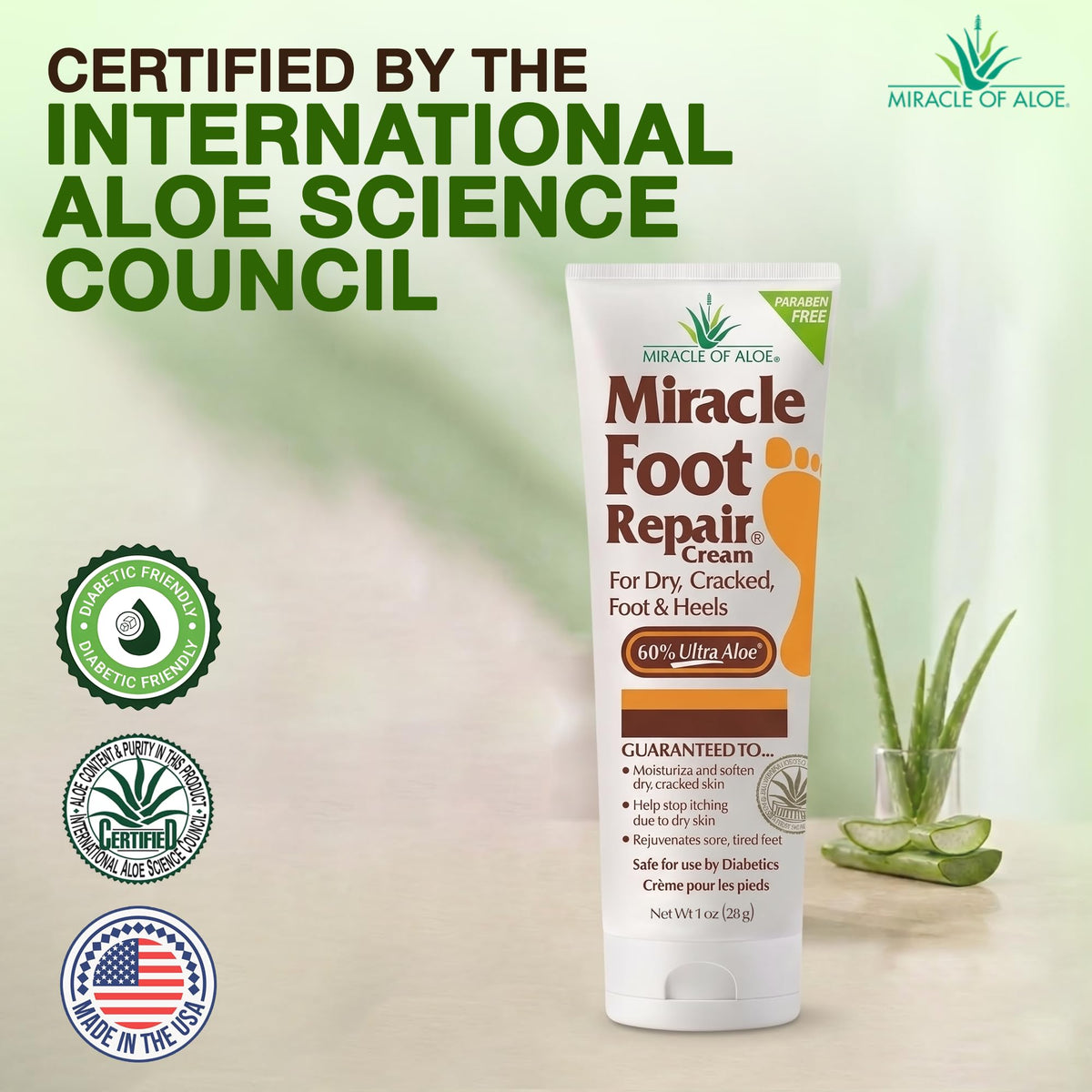Miracle of Aloe Foot Repair Cream 1 Oz side view showing texture