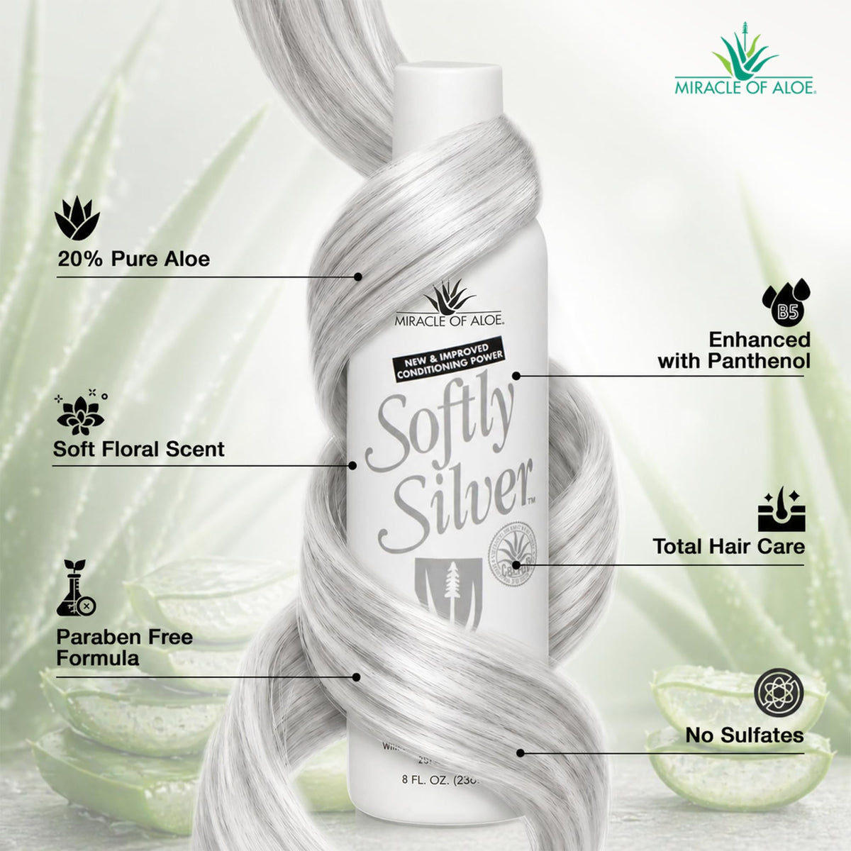 Miracle of Aloe Softly Silver Shampoo in use with lather