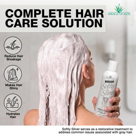 Miracle of Aloe Softly Silver Shampoo lifestyle scene in bathroom