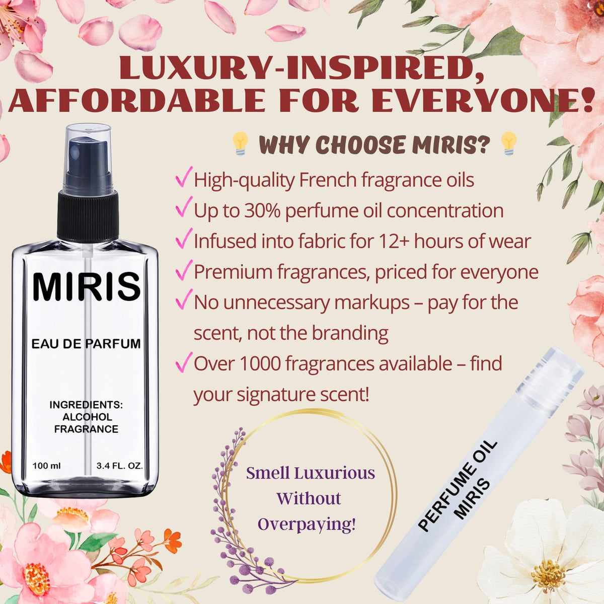 MIRIS Eau de Parfum Inspired by A La Rose 100ml bottle side view