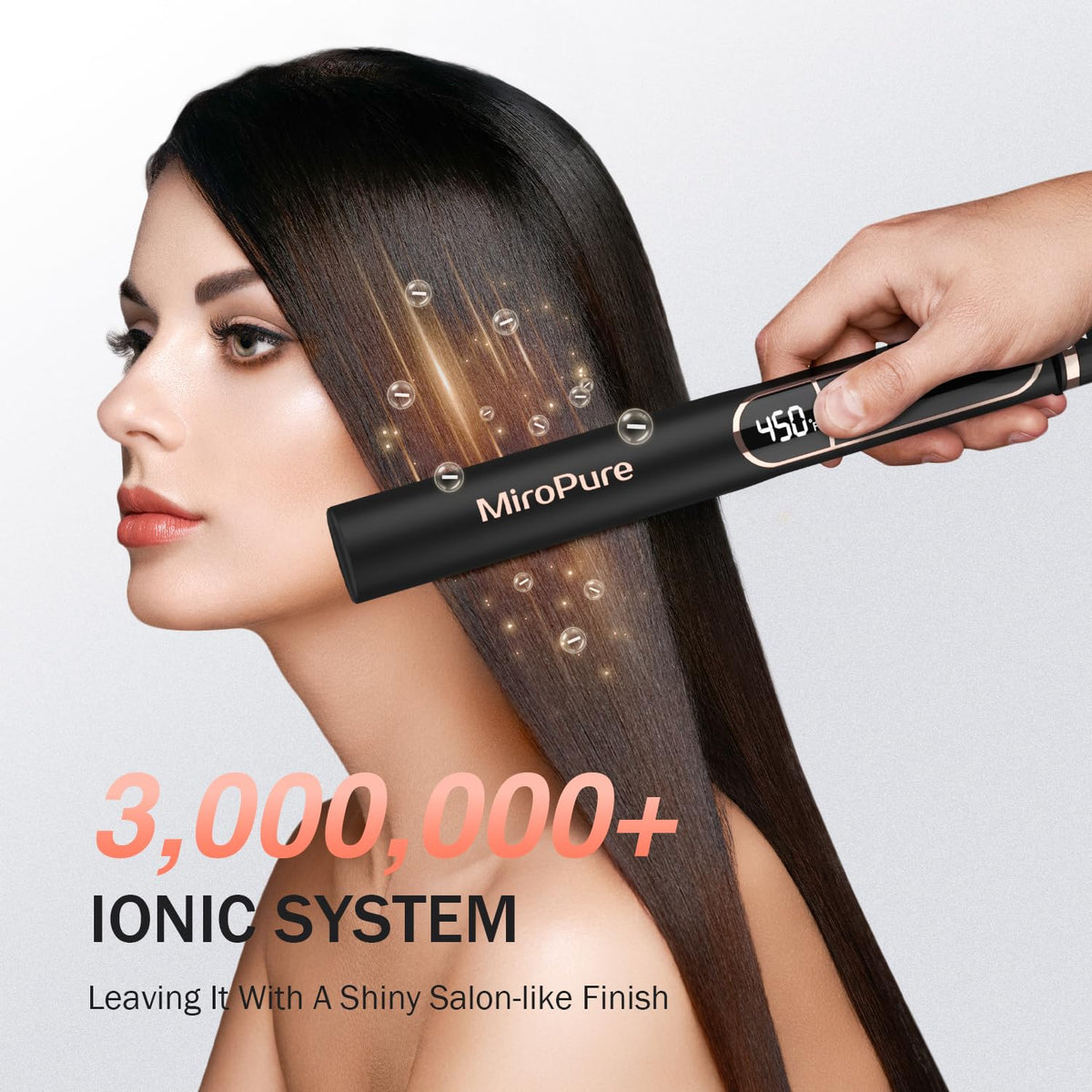 MiroPure Flat Iron Hair Straightener in use on straight hair