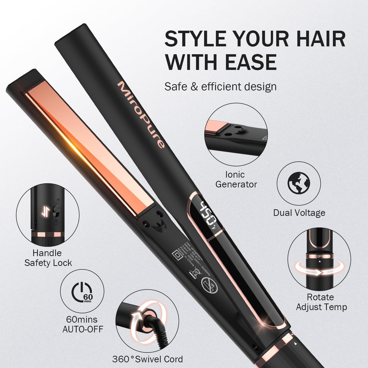 MiroPure Flat Iron Hair Straightener packaging
