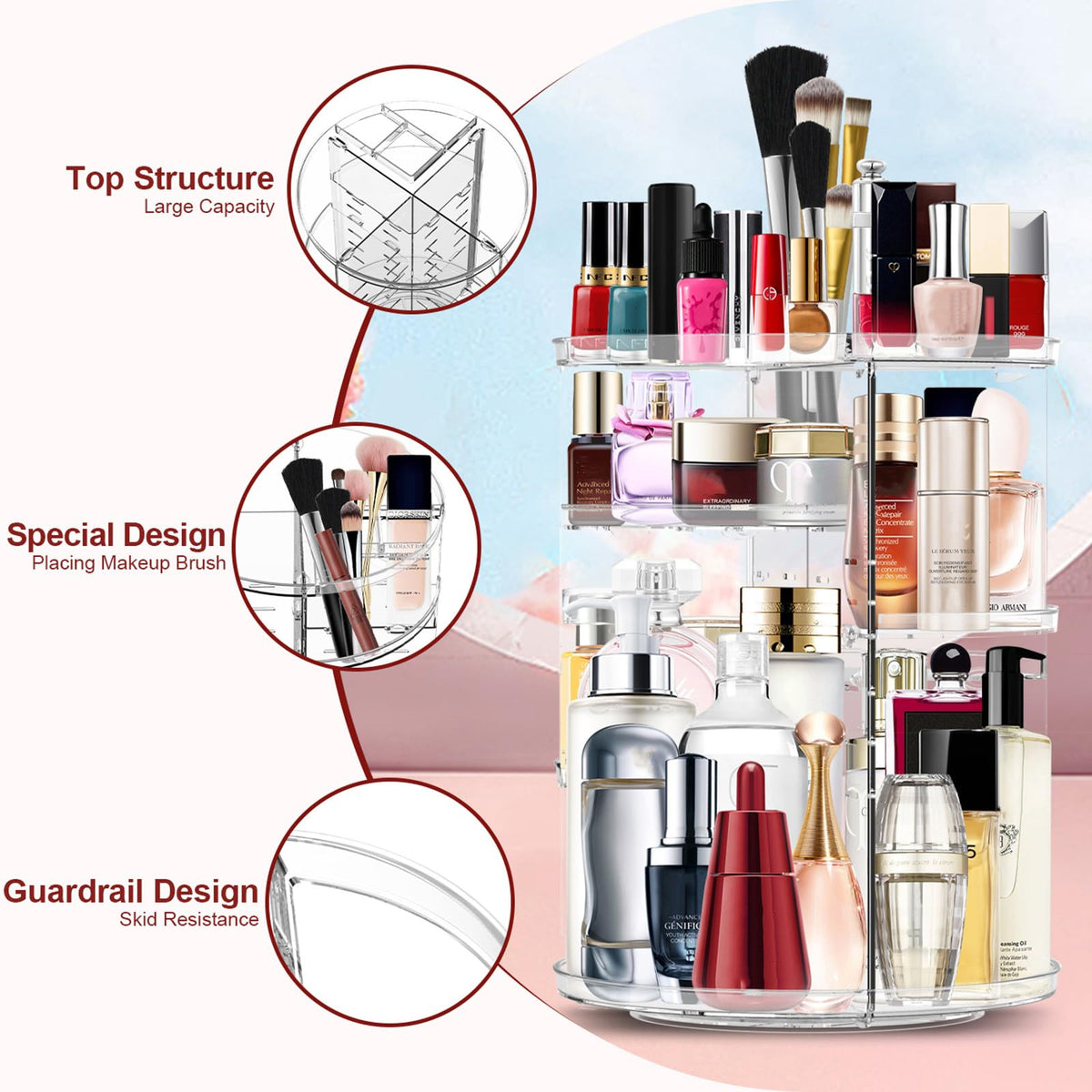 MISERWE Makeup Organizer showing adjustable layers