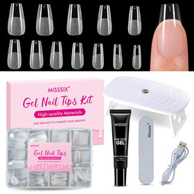 Misssix Medium Coffin Gel Nail Tips Kit with 216 clear nail tips