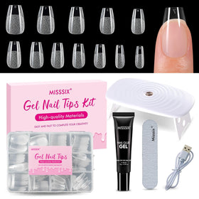 Misssix Short Coffin Gel Nail Tips Kit with 216 pieces and UV lamp