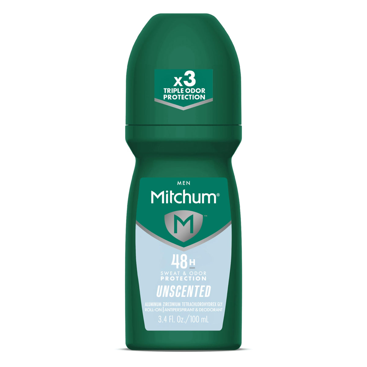 Mitchum Antiperspirant Deodorant Unscented 3.4 oz roll-on packaging