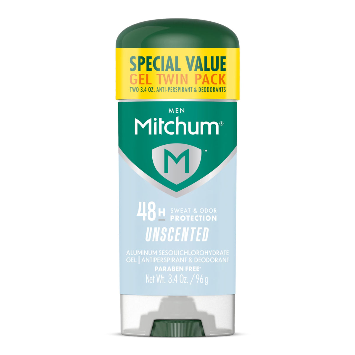 Mitchum Men’s Antiperspirant Deodorant Gel Unscented 2 pack front view