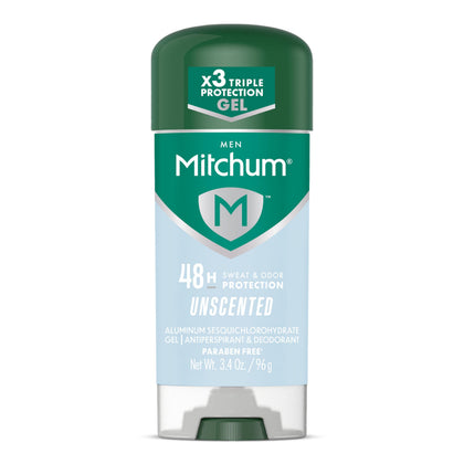 Mitchum Men’s Antiperspirant Deodorant Gel, Unscented, 3.4 oz front view