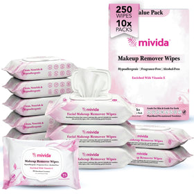 mivida Hypoallergenic Makeup Remover Wipes front view of packaging