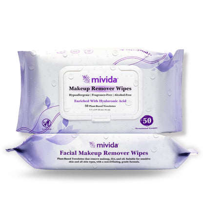 mivida Hypoallergenic Makeup Remover Wipes twin pack front view