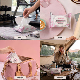mivida Makeup Remover Wipes in a travel setting