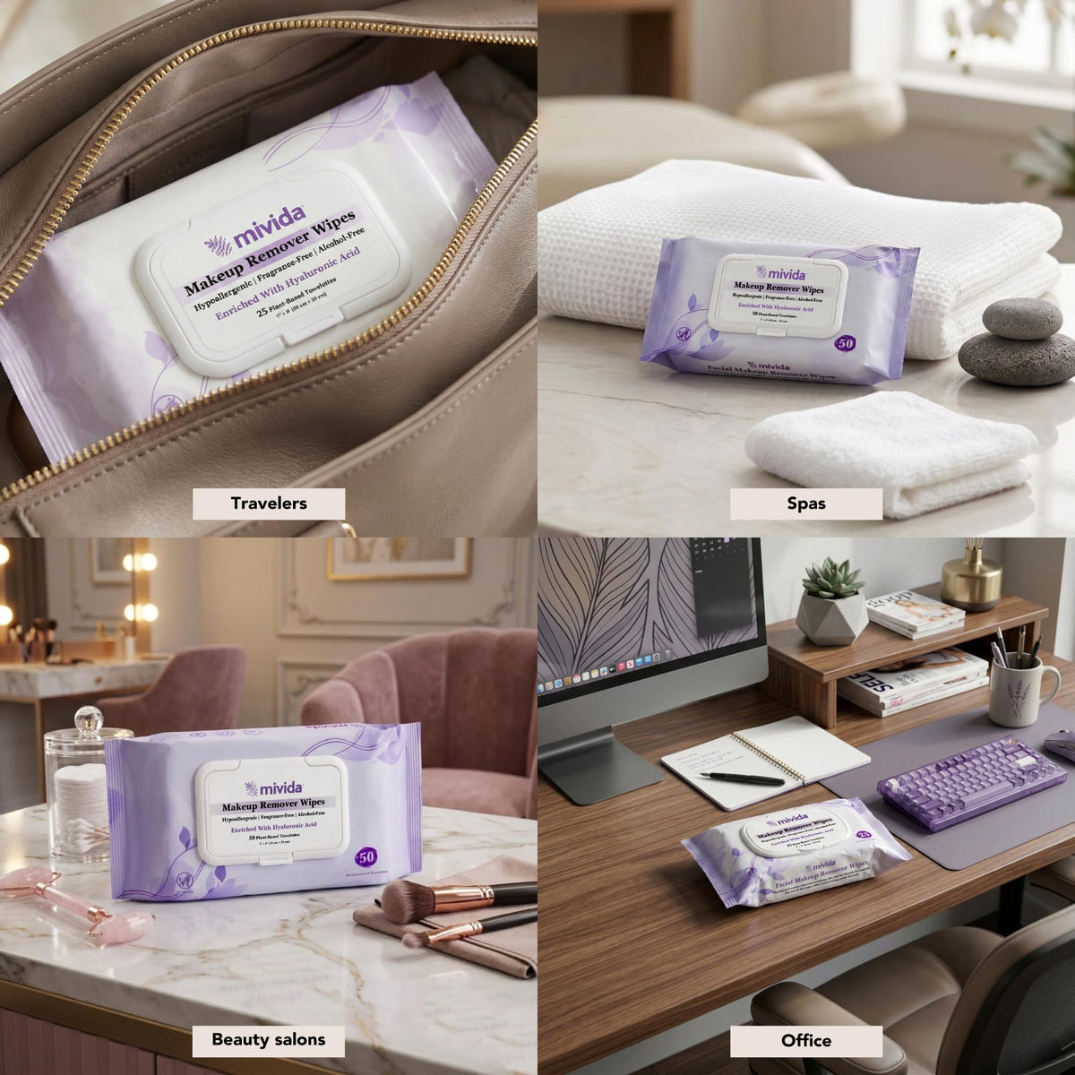 mivida makeup remover wipes lifestyle scene on bathroom counter