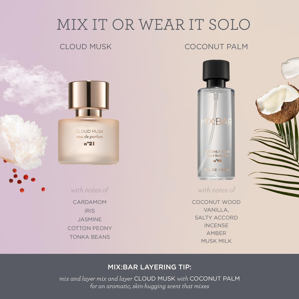 MIX:BAR Coconut Palm Hair + Body Mist 5oz bottle side view