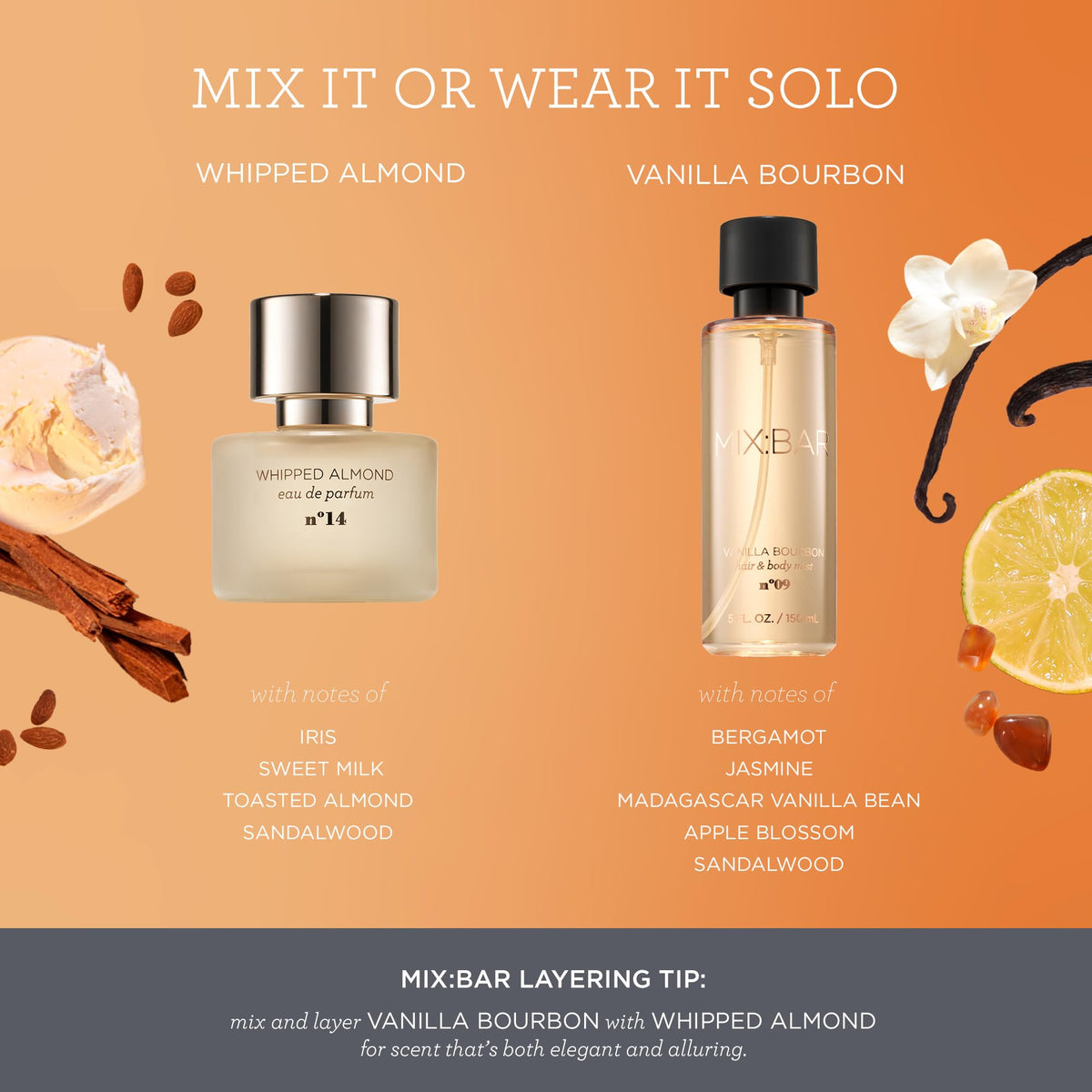 MIX:BAR Vanilla Bourbon Hair + Body Mist 5oz on a vanity