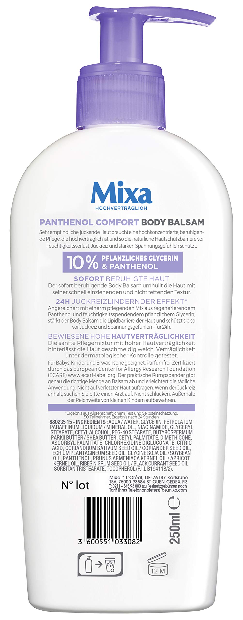 Mixa Panthenol Comfort Body Balm pump dispenser