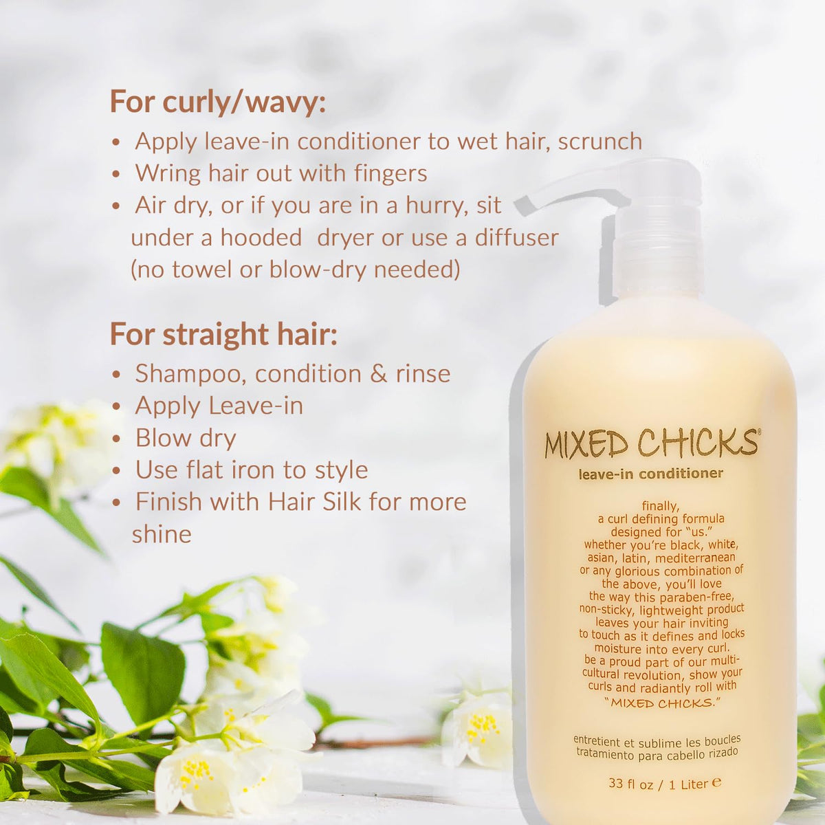Mixed Chicks Curl Defining Leave-In Conditioner 33 fl. oz. on a vanity