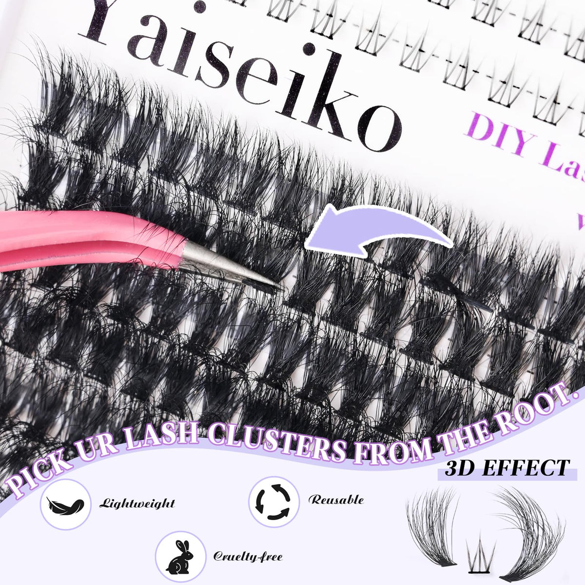 Mixed length lash clusters displayed on a makeup table