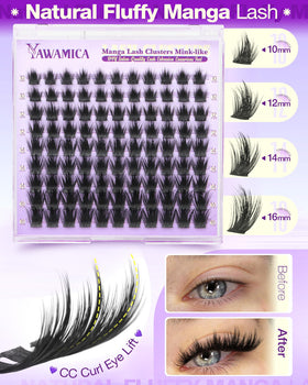 Mixed lengths of Yawamica Fluffy Manga Lash Clusters displayed