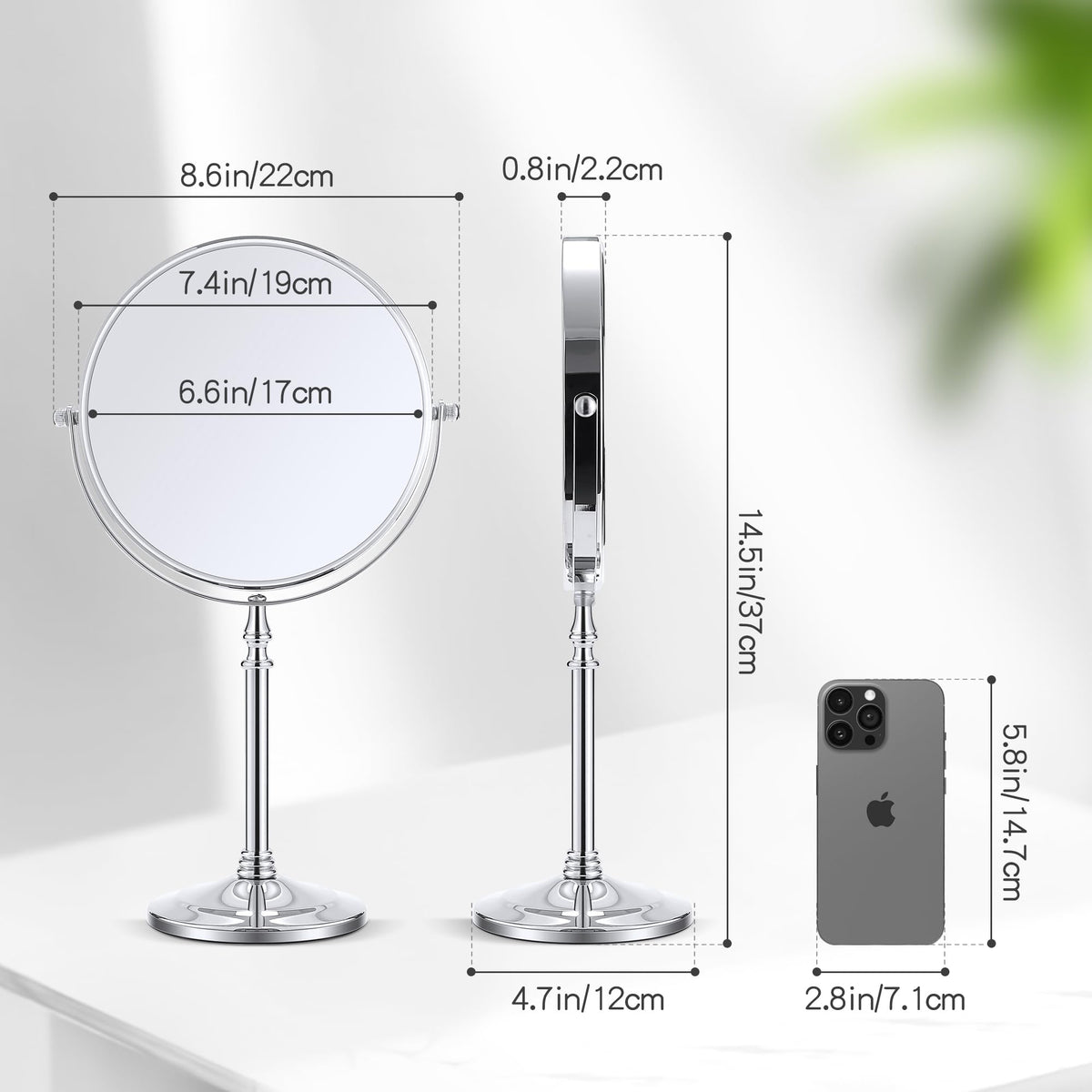 MIYADIVA 20x Magnifying Mirror showing clear reflection at an angle