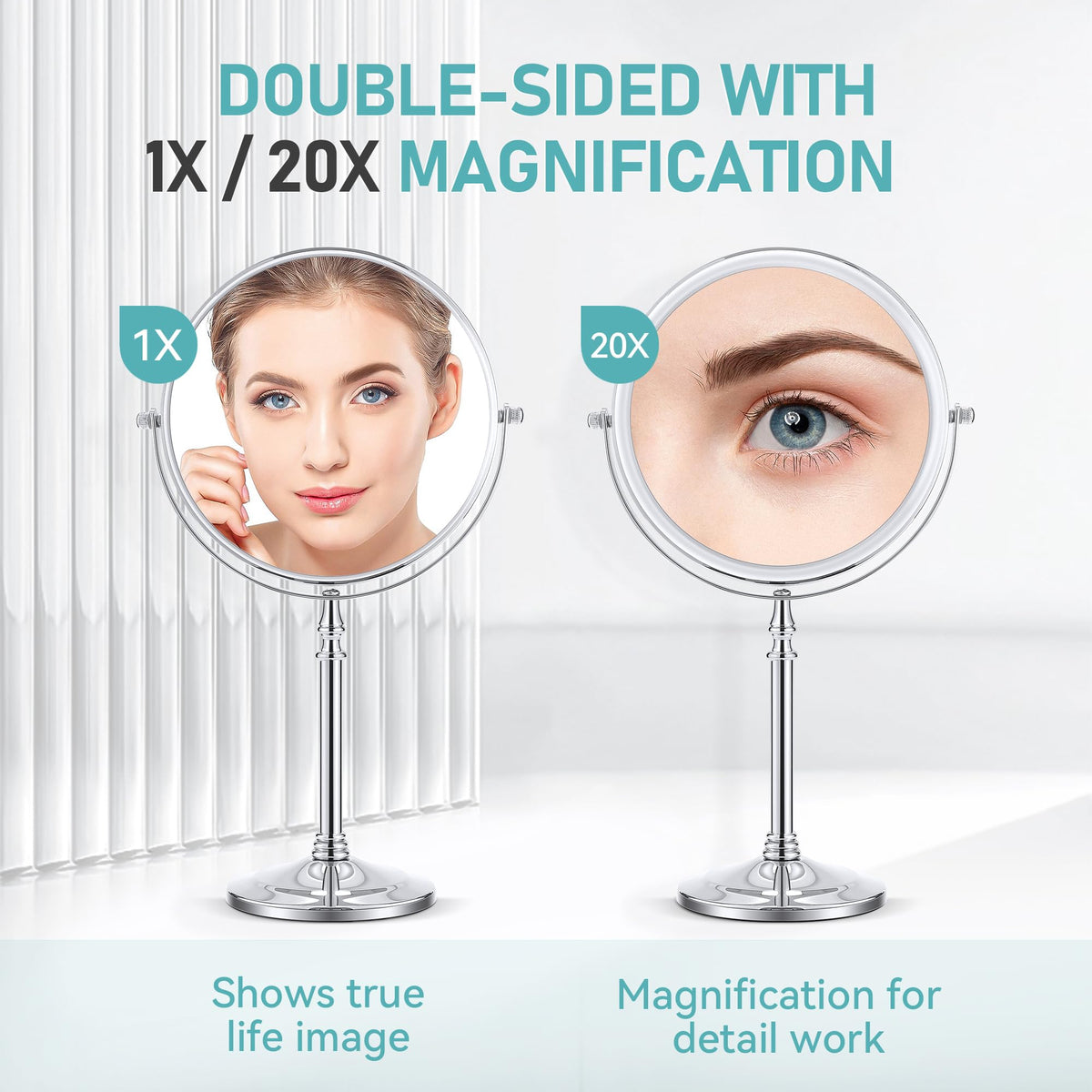 MIYADIVA 20x Magnifying Mirror side view showing dual-sided design