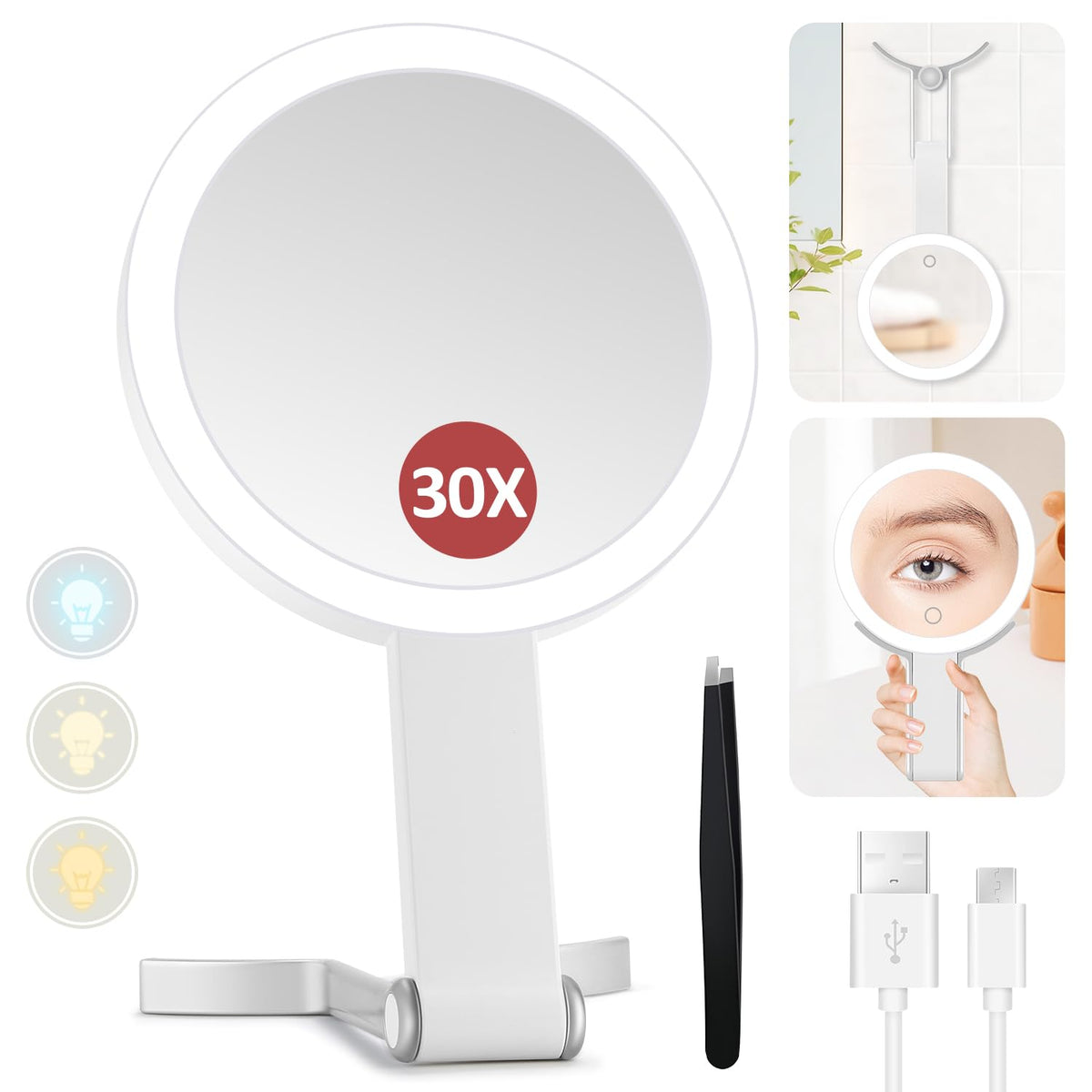 MIYADIVA 30X Magnifying Makeup Mirror front view with LED lights