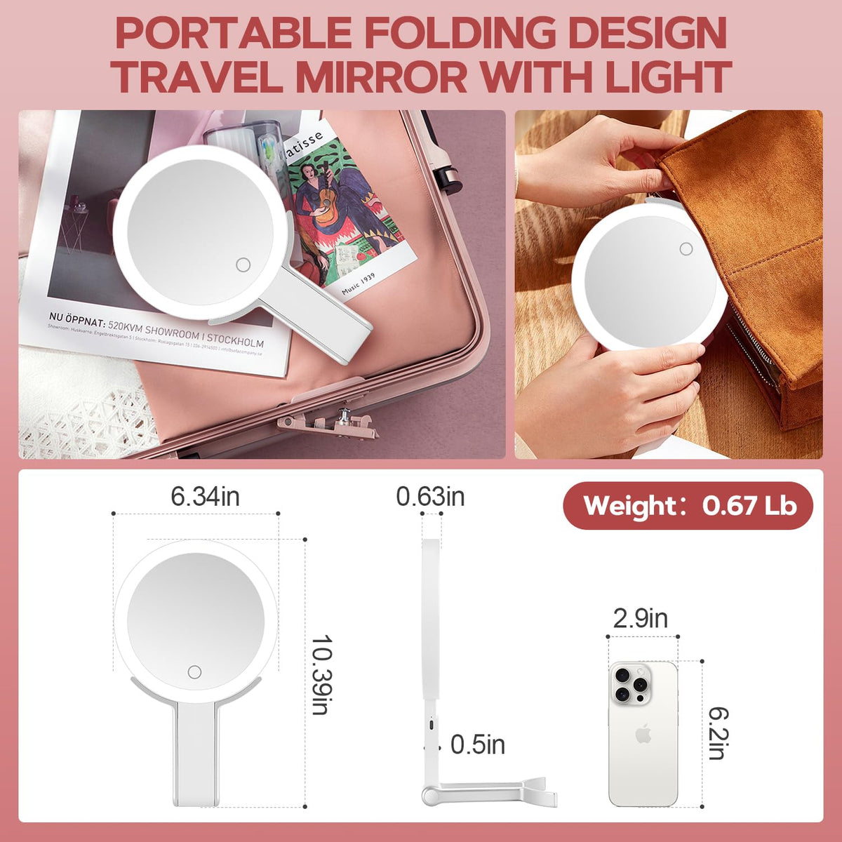 MIYADIVA 30X Magnifying Makeup Mirror showing USB-C charging port