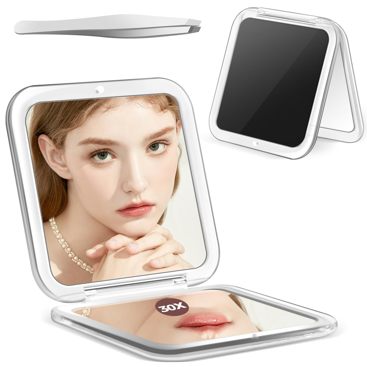 MIYADIVA Compact Mirror front view with 30X magnification