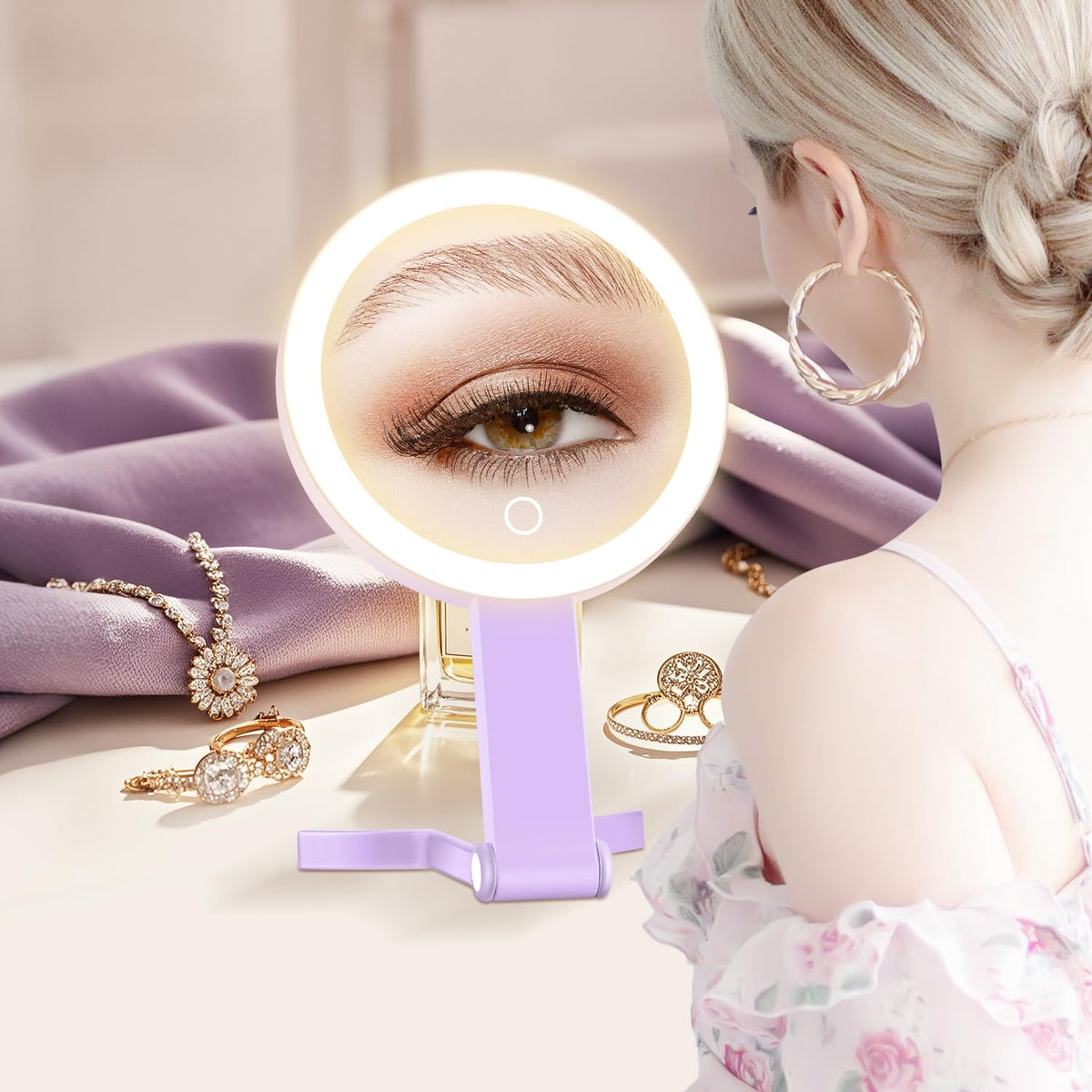 MIYADIVA Lighted Makeup Mirror hanging on a wall