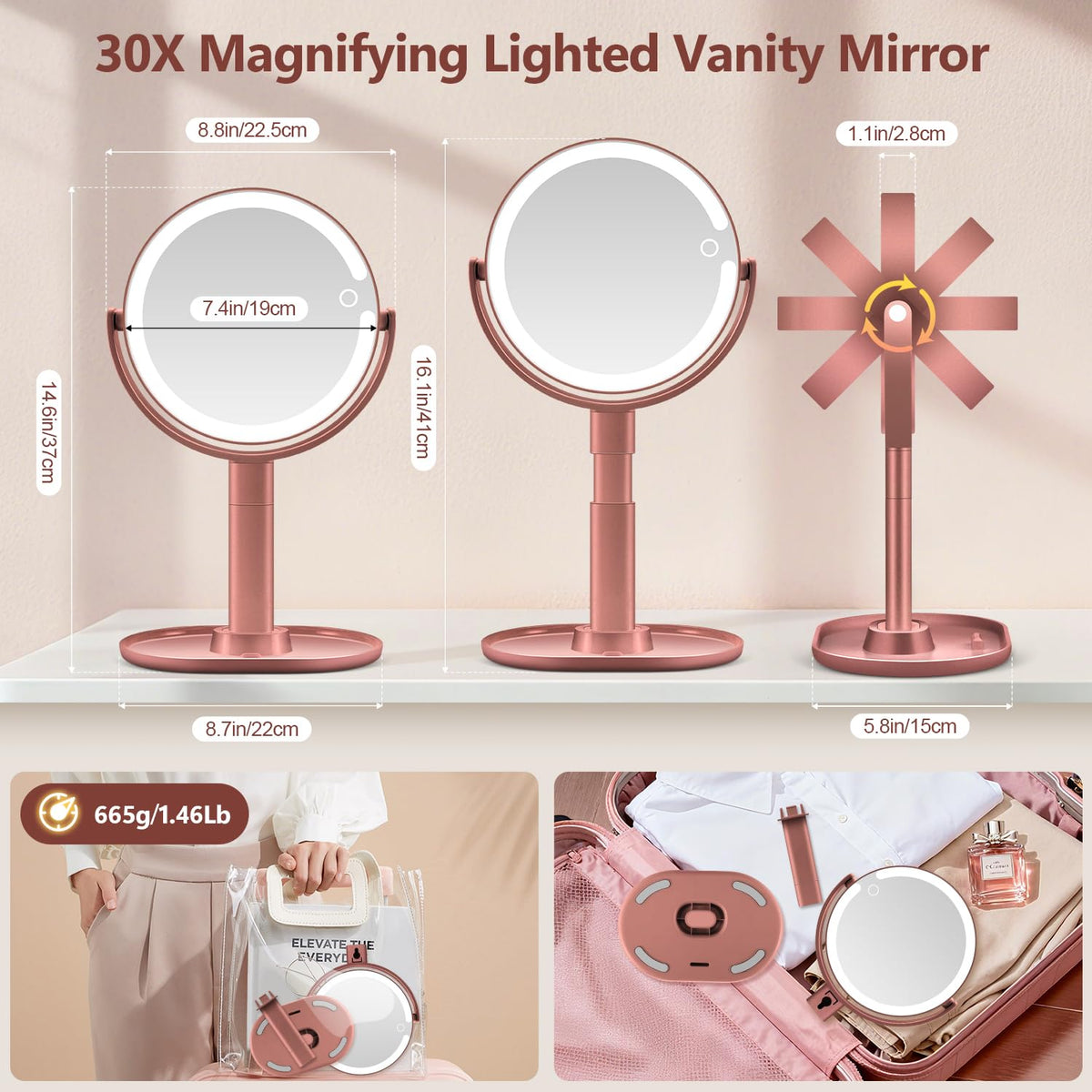 MIYADIVA Makeup Mirror height adjustable feature