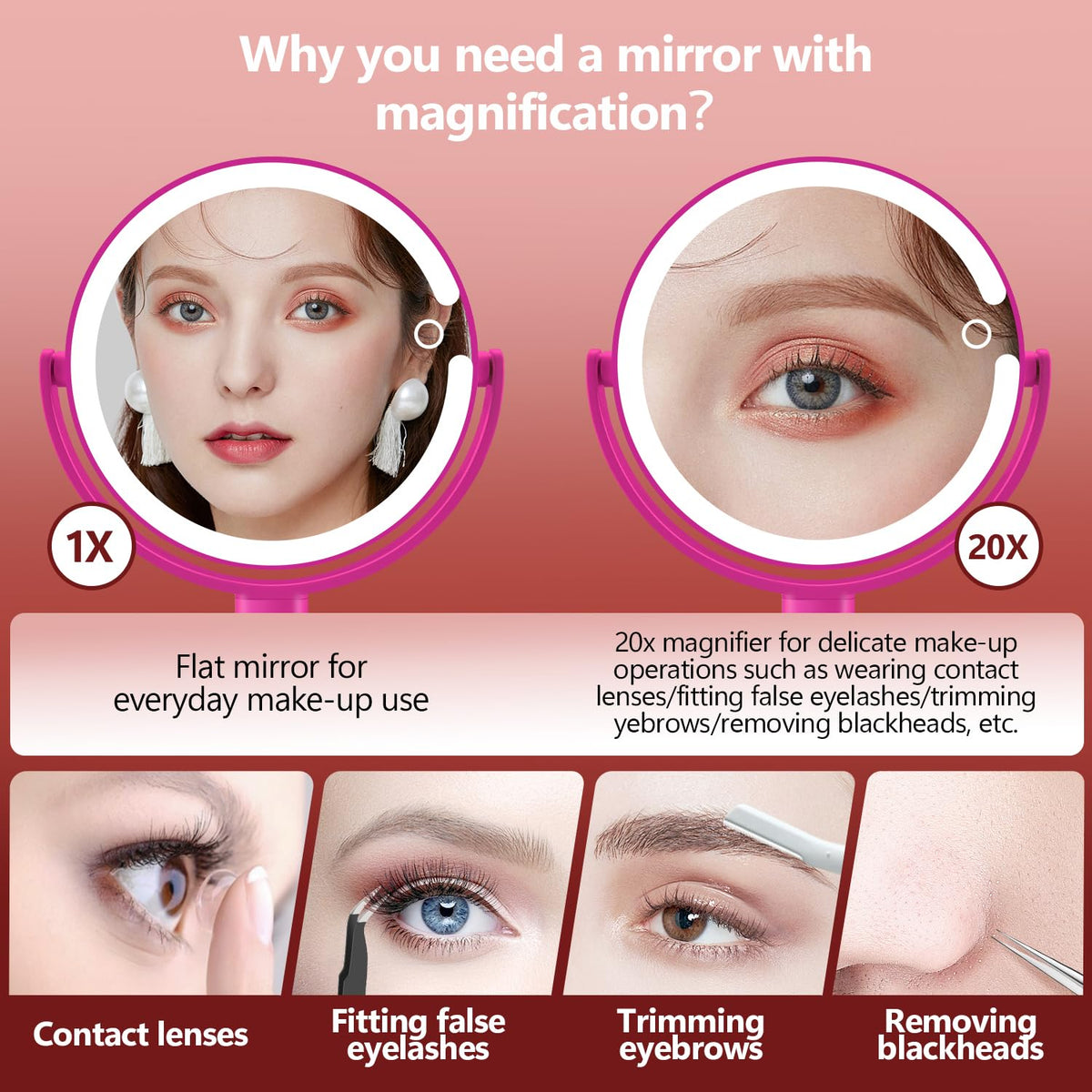 MIYADIVA Makeup Mirror showing 20X magnifying side